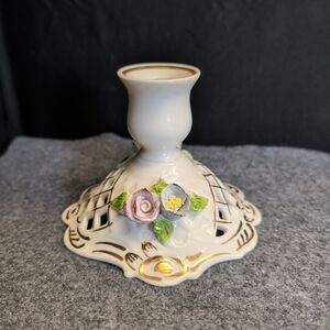 Elegant Ceramic Candle Holder with Floral Accents